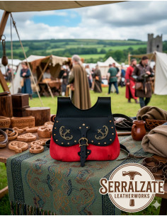 Bolsa Celta-Medieval Gareth em preto-vermelho