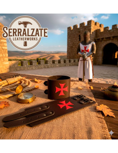 Pulseira cruz templária com 2 correias - preta