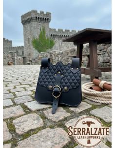 Bolsa de cavaleiro medieval Percival para cinto, couro preto