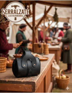 Bolso medieval em couro modelo Emeritano, cor preta 2