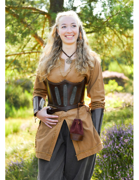 Túnica medieval marrom modelo Yrsa,...