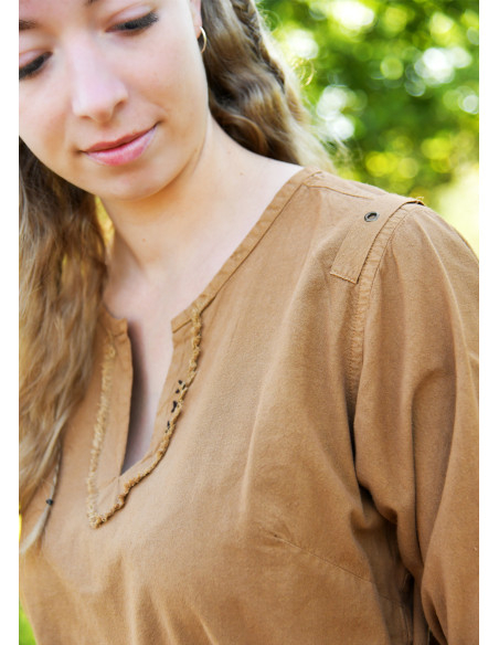 Túnica medieval marrom modelo Yrsa,...