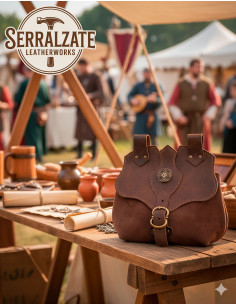 Bolsa medieval em couro modelo Encanto, cor marrom