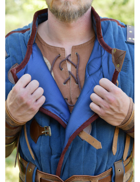 Gambesão medieval azul-marrom com...