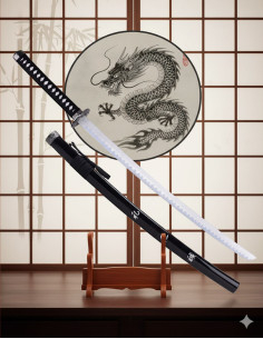 Katana decorativa tsuba Dragão e folha de bambu (103 cm.)