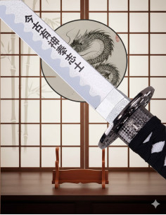 Katana decorativa tsuba Dragão e folha de bambu (103 cm.) 2