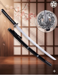 Katana decorativa tsuba Dragão, lâmina de bambu (103 cm.)