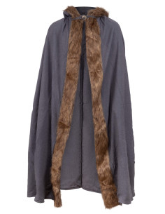 Capa medieval com capuz de algodão modelo Aaron, cor cinza