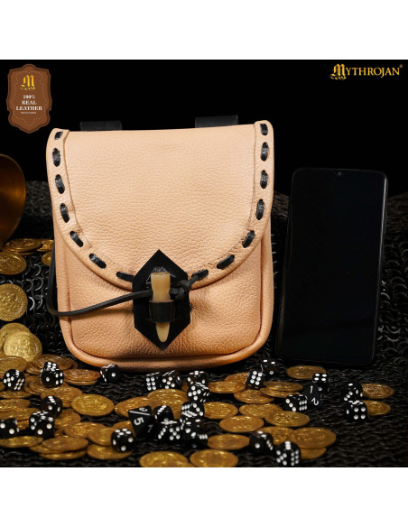 Bolsa medieval de couro com fecho de...