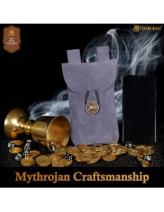 Bolsa limosnera medieval em pele de camurça com fecho de... 2