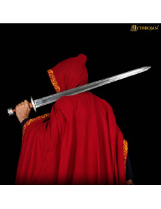 Capa medieval de lã com bordas decoradas, cor vermelha 2