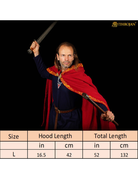 Capa medieval de lã com bordas...