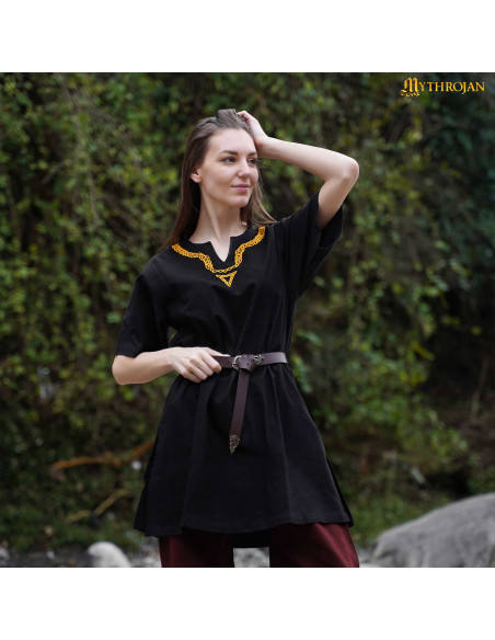 Túnica vikinga de algodão com gola...