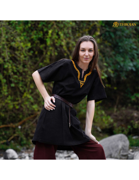 Túnica vikinga de algodão com gola...