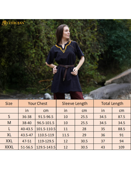 Túnica vikinga de algodão com gola...