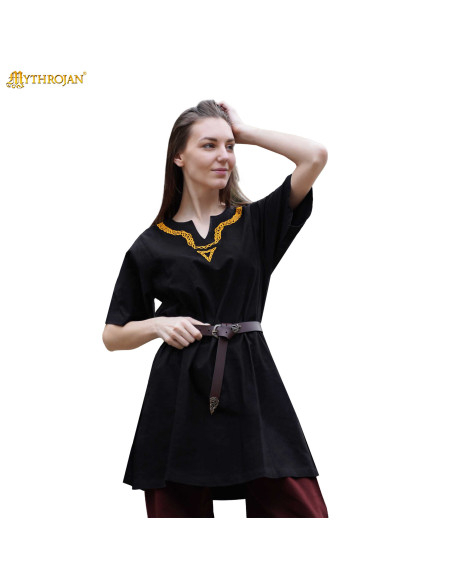 Túnica vikinga de algodão com gola...