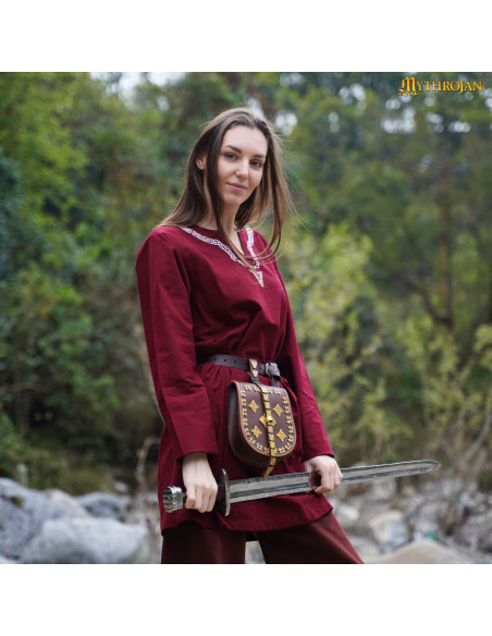 Túnica vikinga de algodão com gola...