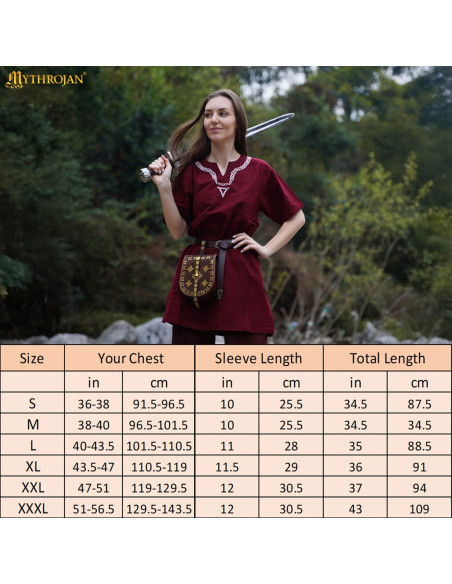 Túnica vikinga de algodão com gola...