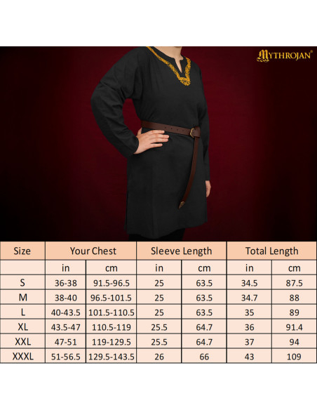 Túnica viking em algodão de manga...