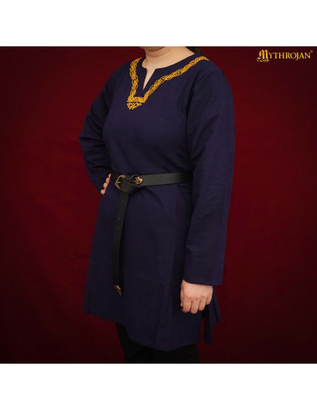 Túnica vikinga de algodão manga longa...