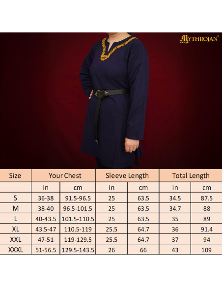 Túnica vikinga de algodão manga longa...