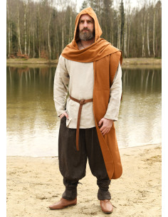 Cachecol medieval com capuz de algodão, cor bege