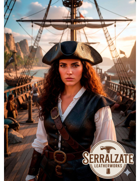 Chapéu Pirata Tricornio de Couro...