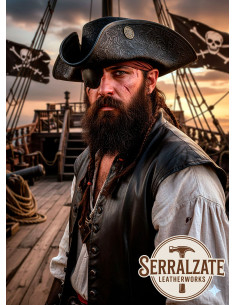 Chapéu Pirata Tricornio de Couro Deluxe, preto