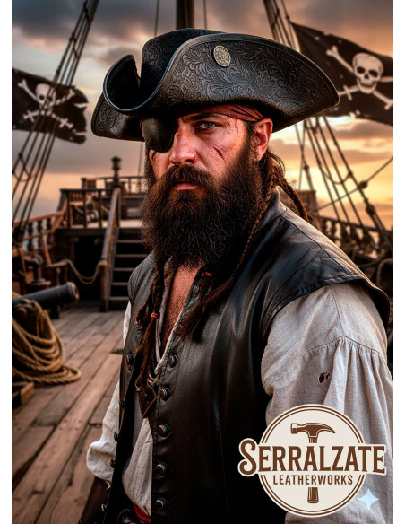 Chapéu Pirata Tricornio de Couro...