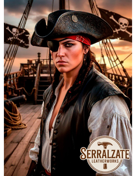 Chapéu Pirata Tricornio de Couro...