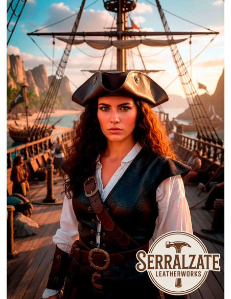 Chapéu Pirata Tricorn de Couro...