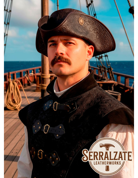 Chapéu Pirata Tricorn de Couro...