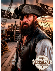 Chapéu Pirata Tricorn de Couro Deluxe, marrom escuro