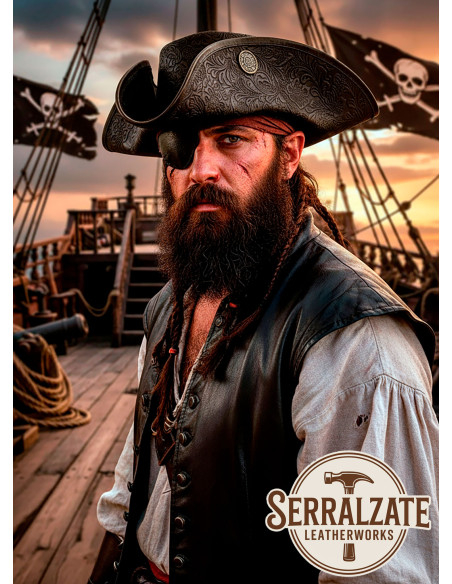 Chapéu Pirata Tricorn de Couro...