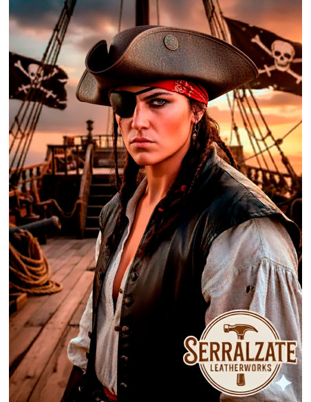 Chapéu Pirata Tricorn de Couro...