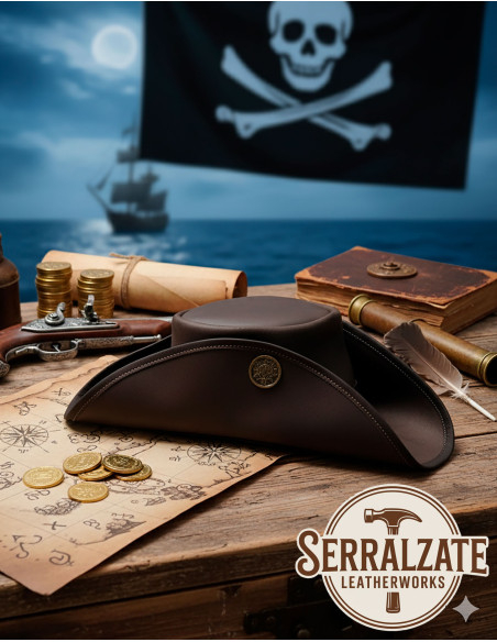 Chapéu Pirata Tricorn de Couro,...