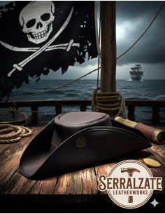 Chapéu Pirata Tricorn de Couro, marrom escuro 2
