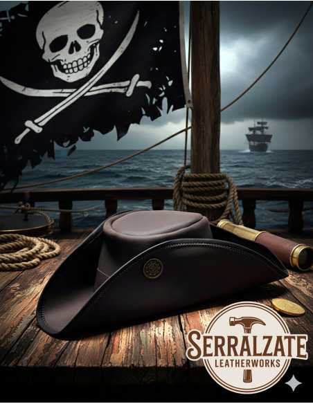 Chapéu Pirata Tricorn de Couro,...