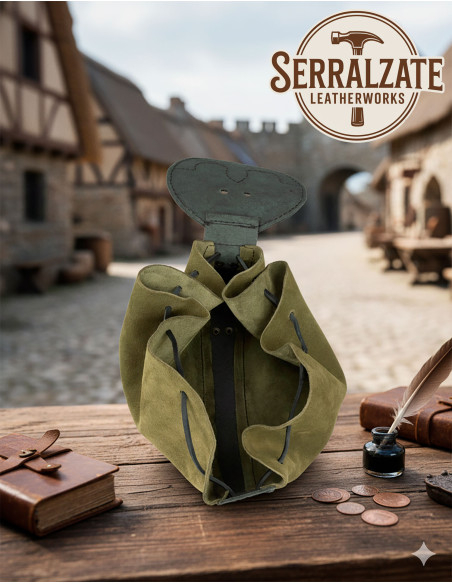 Bolsa limosneira medieval de couro...