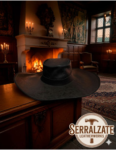 Chapéu medieval de couro Deluxe modelo Alatriste, cor preta