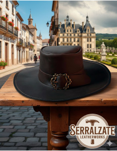 Chapéu medieval de couro modelo Hidalgo, cor marrom