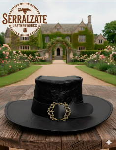 Chapéu medieval de couro Deluxe modelo Hidalgo, cor preta