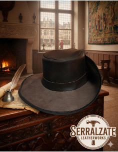 Chapéu medieval de couro modelo Flandres, cor marrom