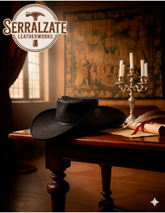 Chapéu medieval de couro Deluxe modelo Flandres, cor preta 2