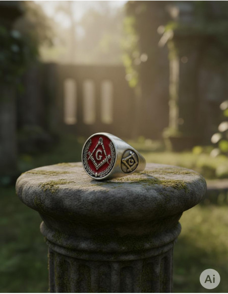 Anel Maçônico Esmaltado Vermelho