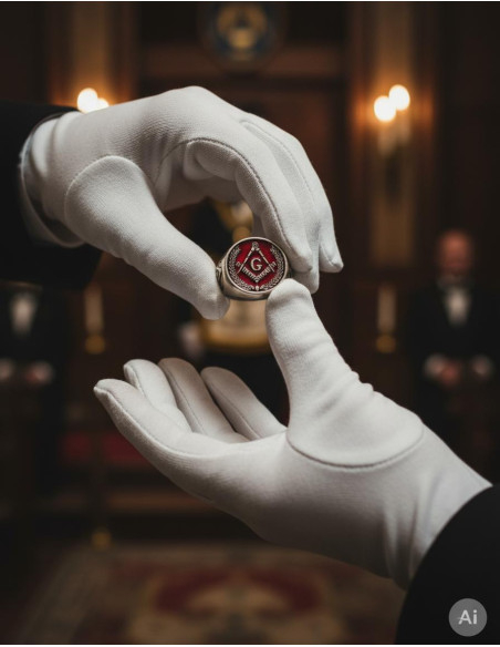 Anel Maçônico Esmaltado Vermelho