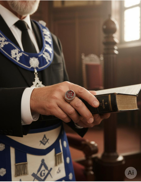 Anel Maçônico Esmaltado Vermelho