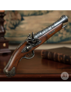 Pistola de pederneira francesa azulada, século XVII