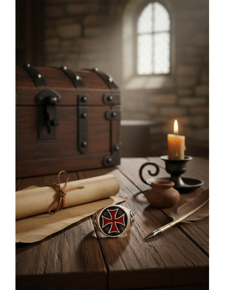 Anel Cruz Templária Esmaltado