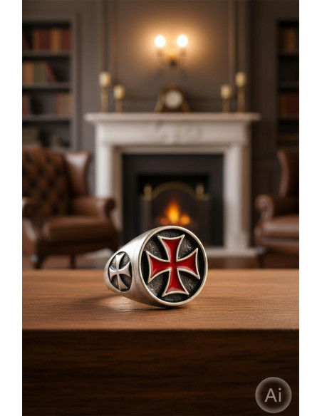 Anel Cruz Templária Esmaltado